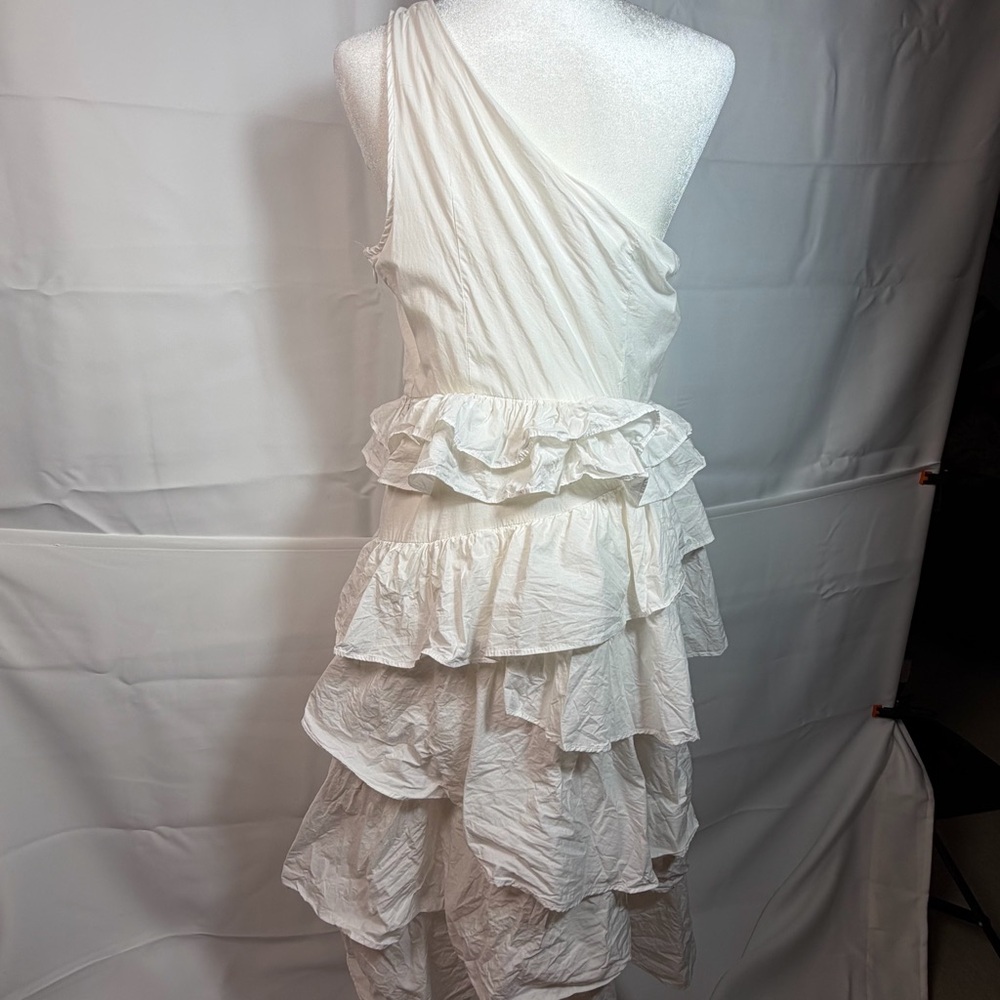 Anthropologie One Shoulder Ruffle Tiered Midi Dress White Size 8 Boho Shower - Picture 5 of 16